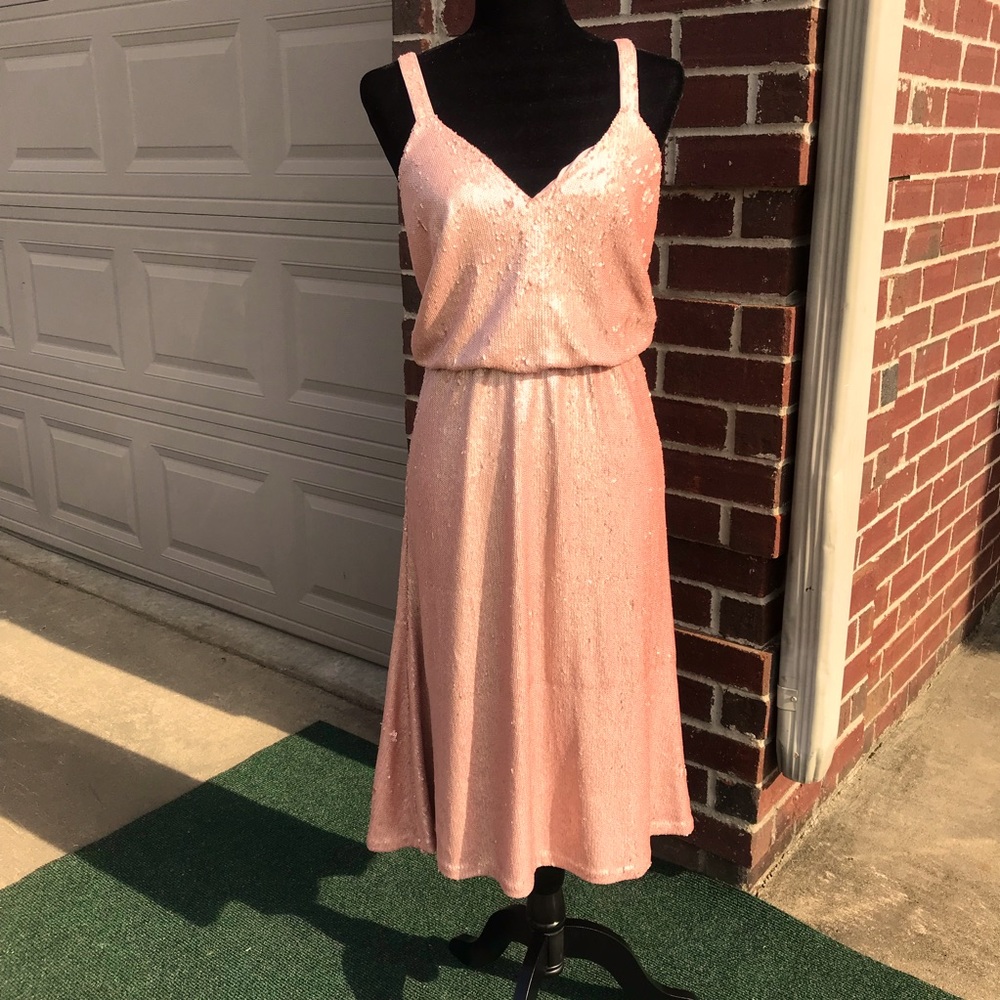 Dress the Population Cameron Woman’s Dress Rose Sequin Midi A-Line Sz Small [E]